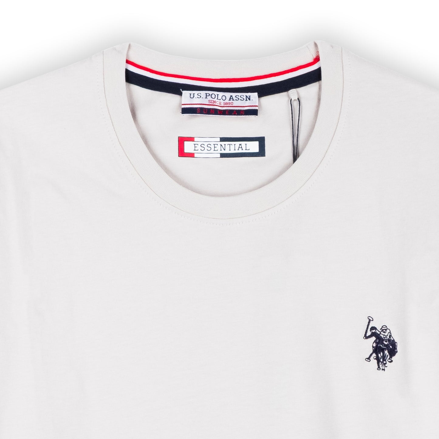 Camisola Homem US Polo Branca com Logo Bordado no Peito e Gola Redonda
