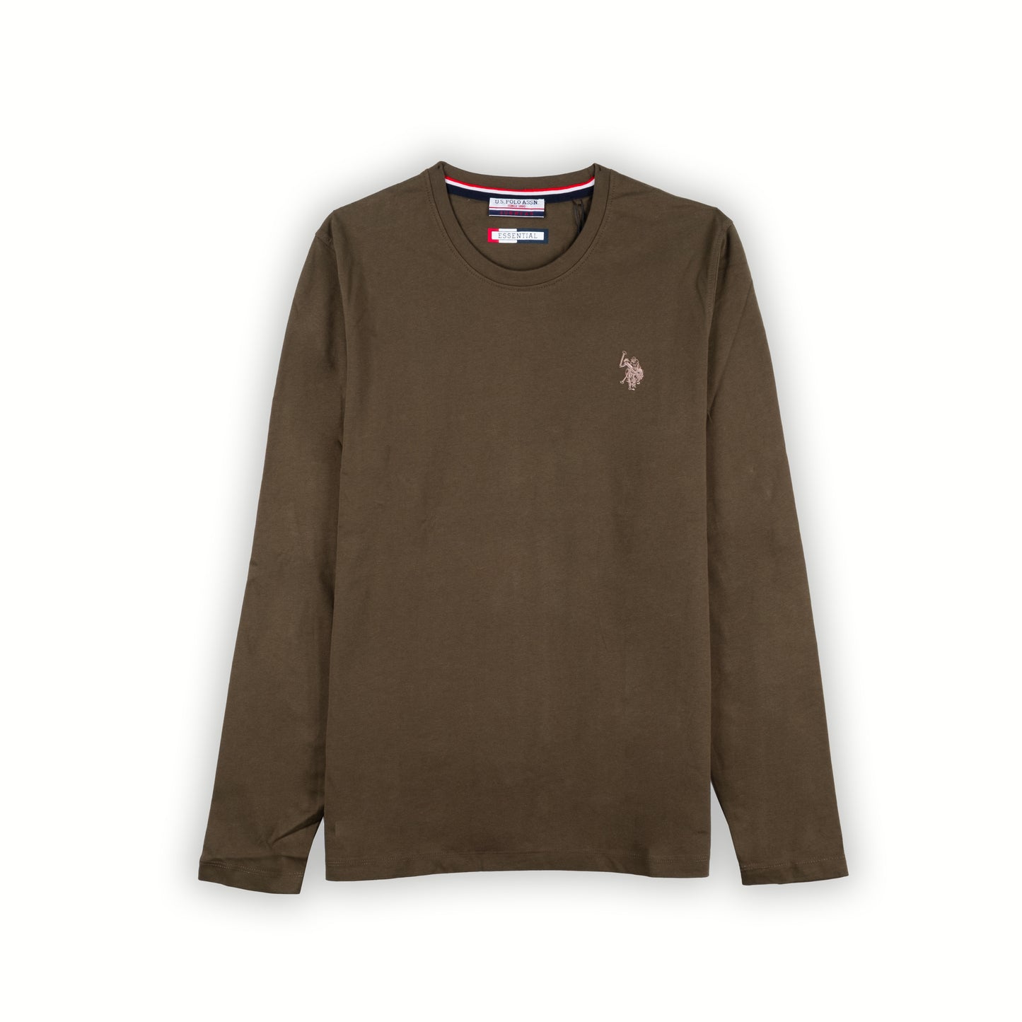 Camisola Homem US Polo Verde Oliva com Logo Bordado no Peito e Gola Redonda