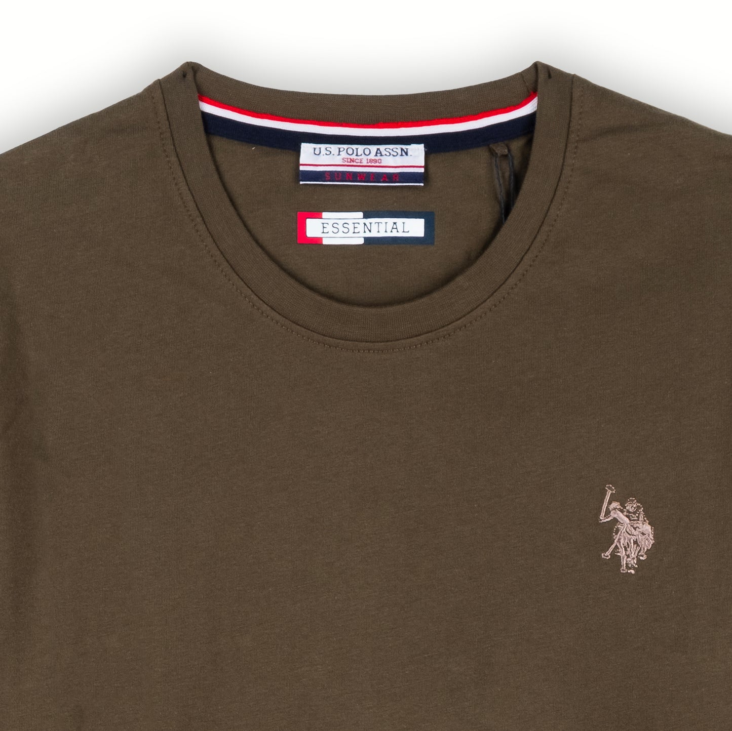 Camisola Homem US Polo Verde Oliva com Logo Bordado no Peito e Gola Redonda