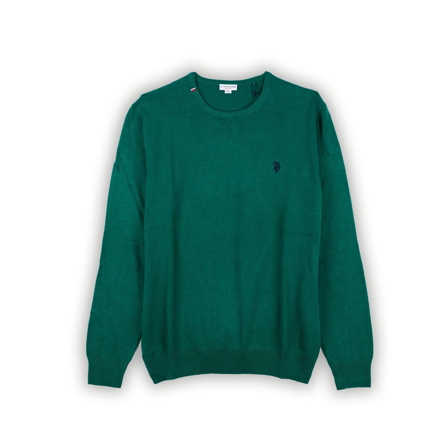 Camisola Homem US Polo Verde com Logo Bordado Contrastante e Gola Redonda