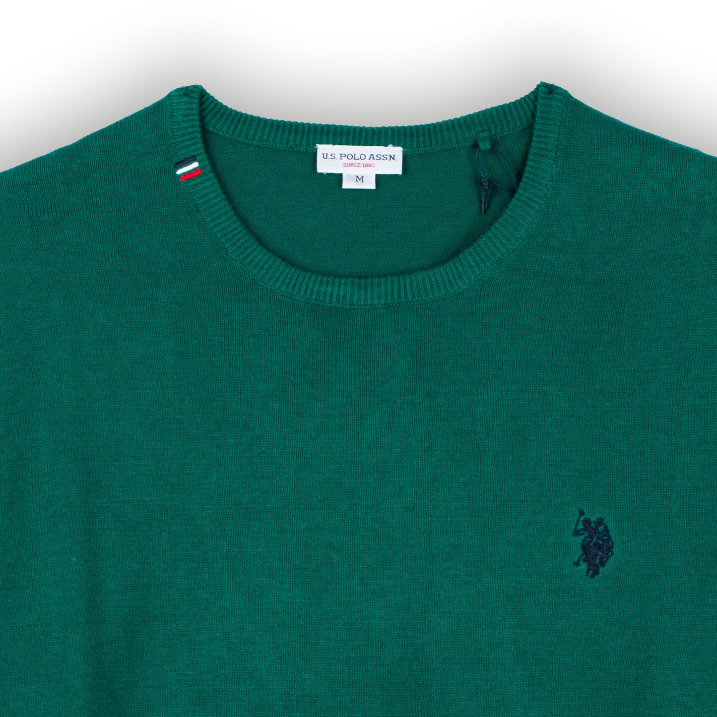 Camisola Homem US Polo Verde com Logo Bordado Contrastante e Gola Redonda