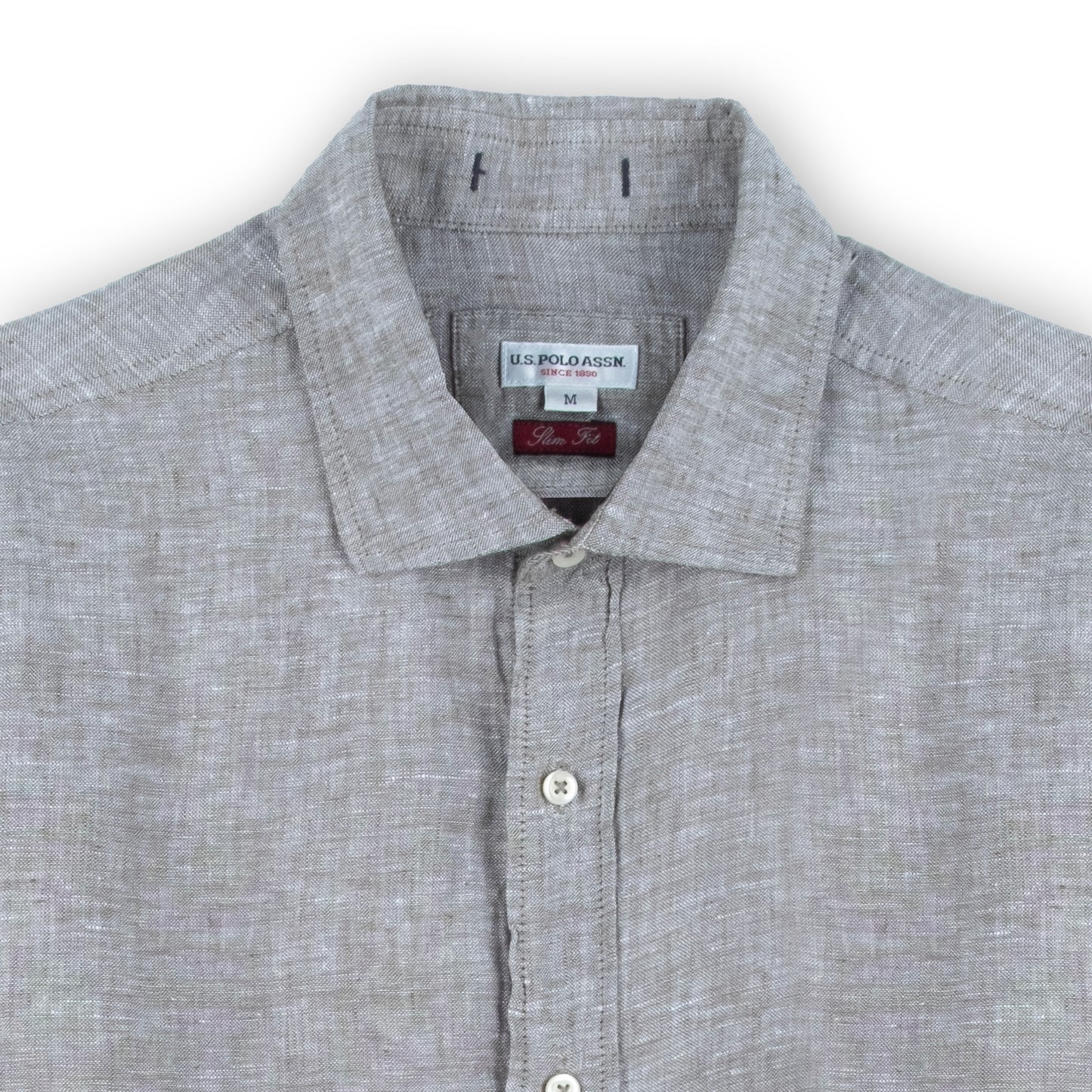 Camisa Homem US Polo Cinza Claro com Botões Frontais e Manga Comprida