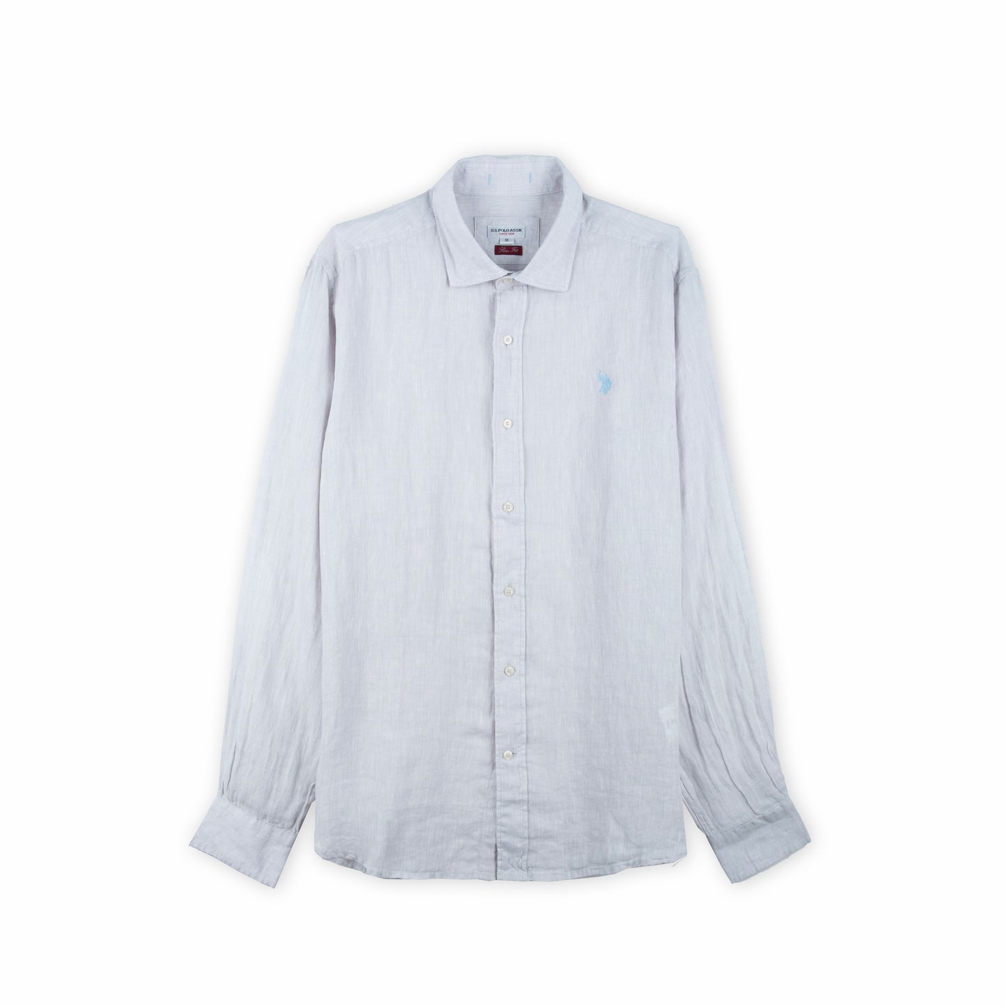 Camisa Homem US Polo Azul Claro com Botões Frontais e Manga Comprida
