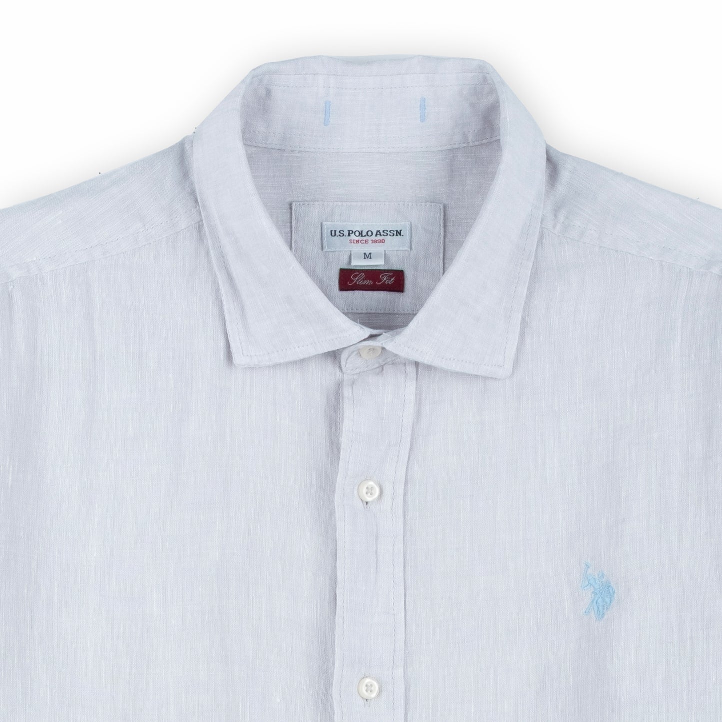 Camisa Homem US Polo Azul Claro com Botões Frontais e Manga Comprida