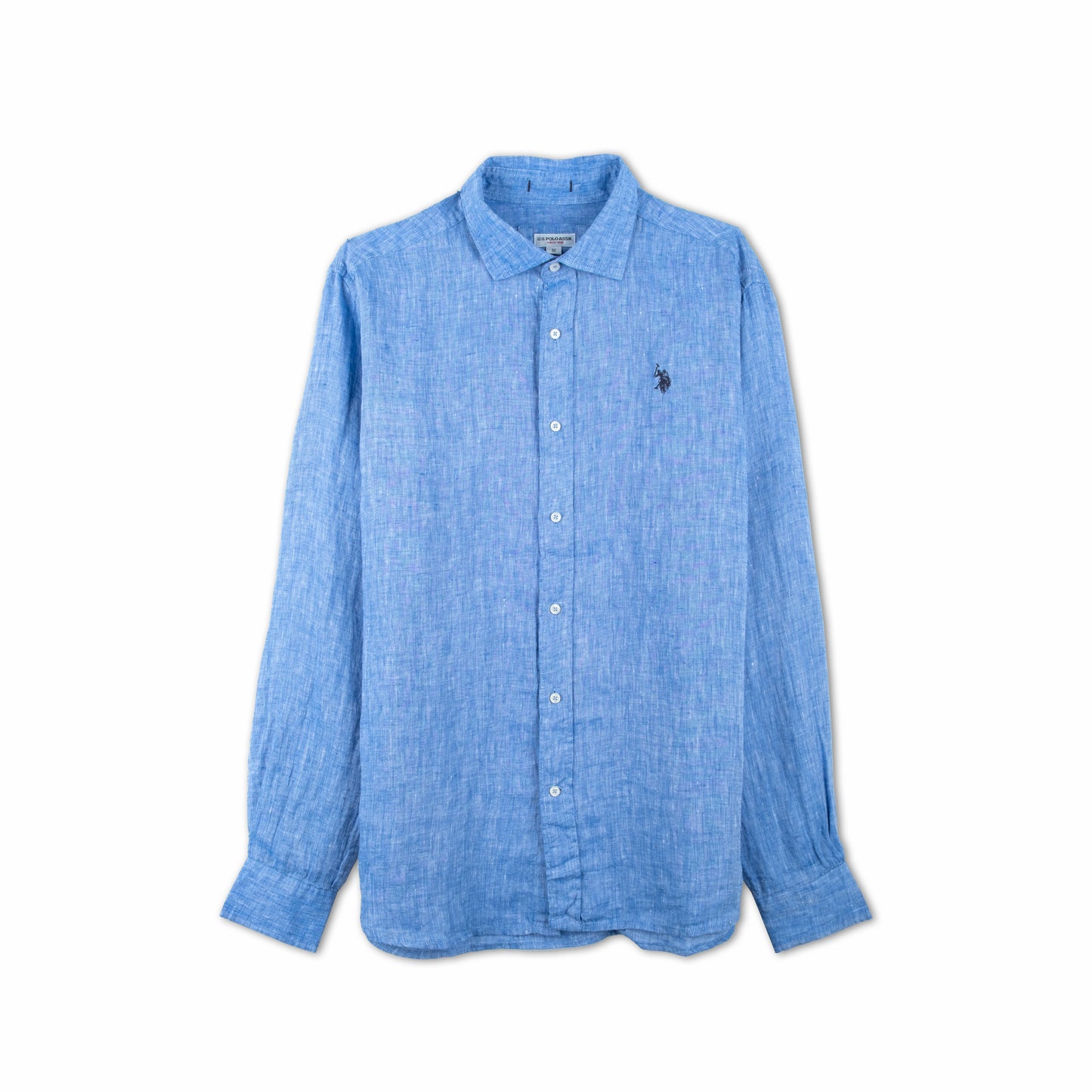 Camisa Homem US Polo Azul Médio com Botões Frontais e Manga Comprida
