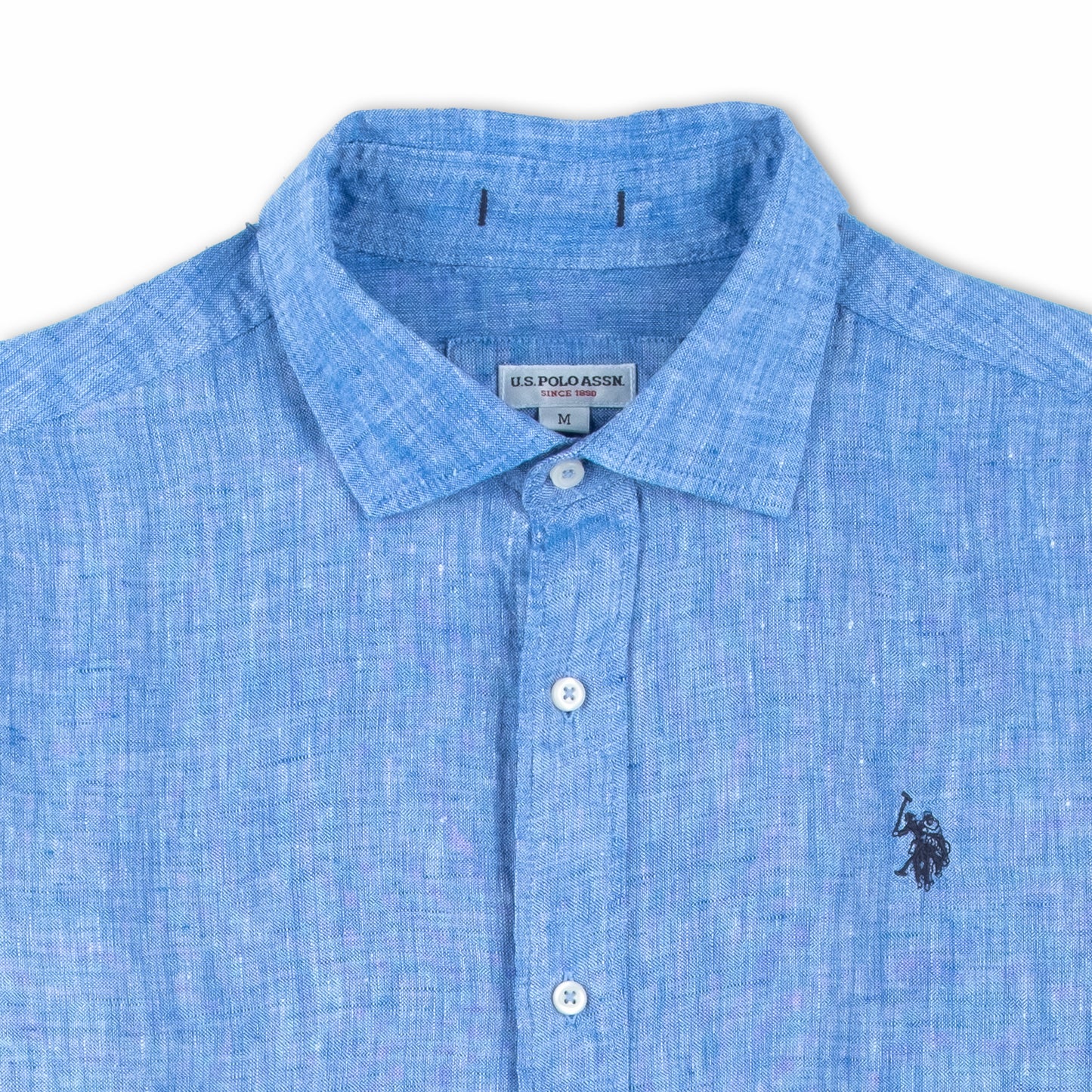 Camisa Homem US Polo Azul Médio com Botões Frontais e Manga Comprida