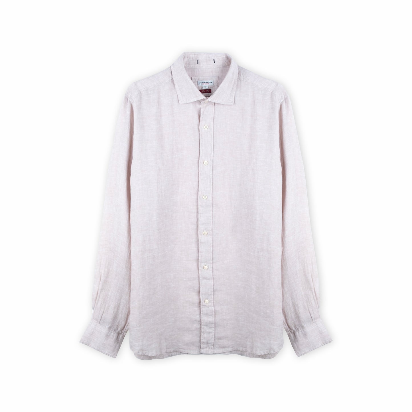 Camisa Homem US Polo Rosa Claro com Botões Frontais e Manga Comprida