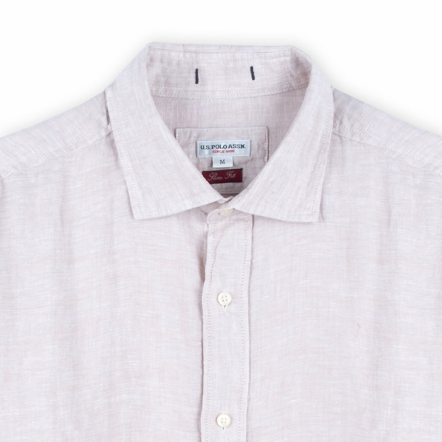 Camisa Homem US Polo Rosa Claro com Botões Frontais e Manga Comprida