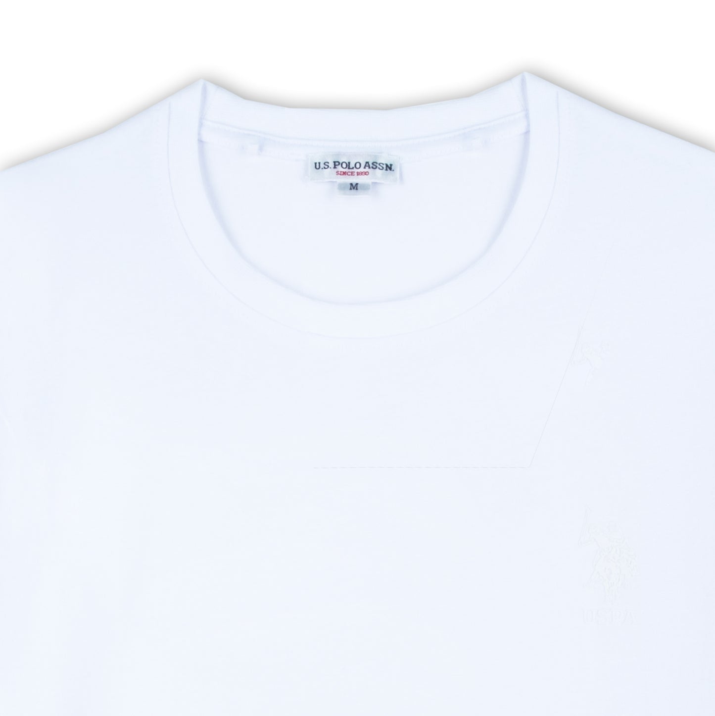 T-shirt Homem US Polo Branca Minimalista com Gola Redonda
