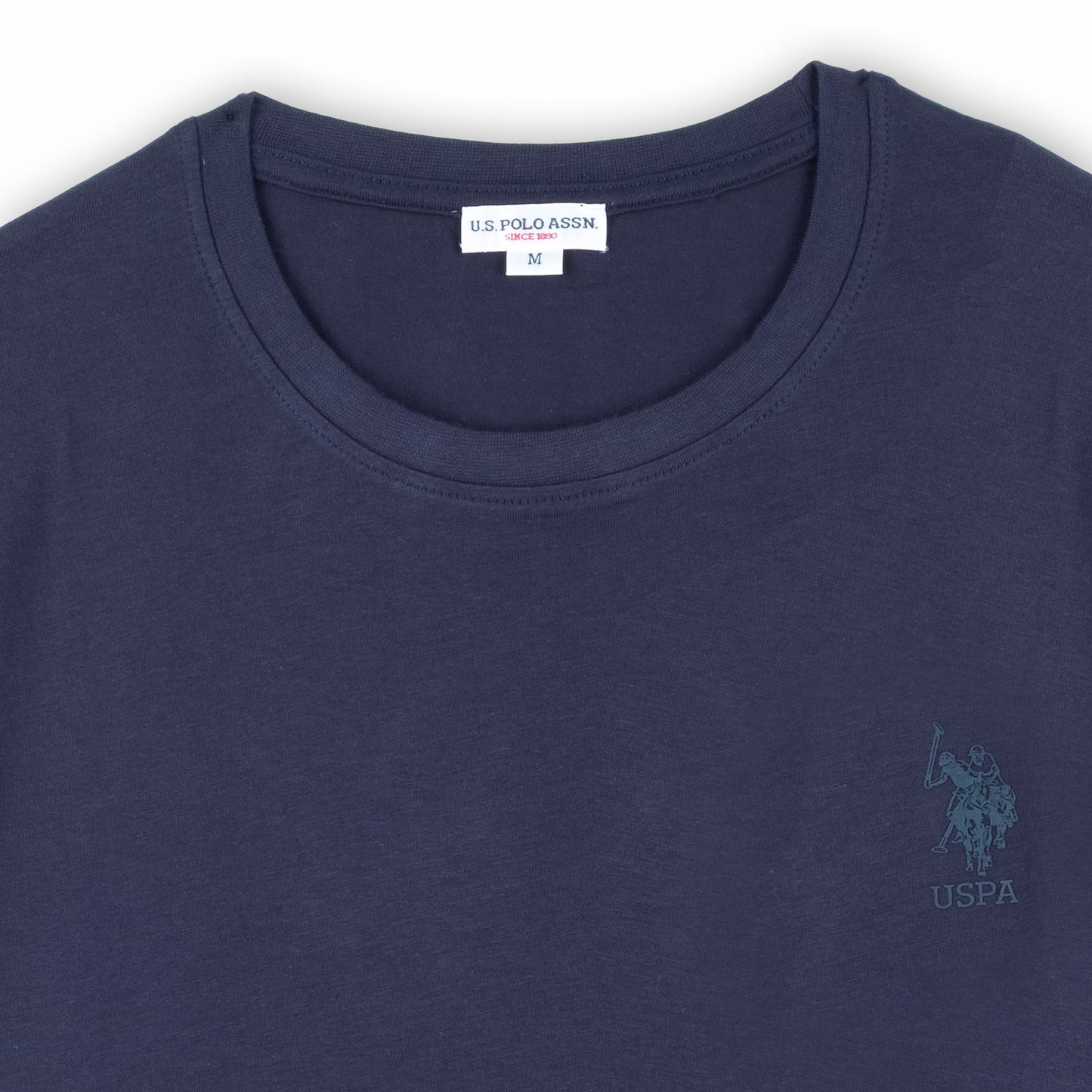 T-shirt Homem US Polo Azul Escuro Minimalista com Gola Redonda