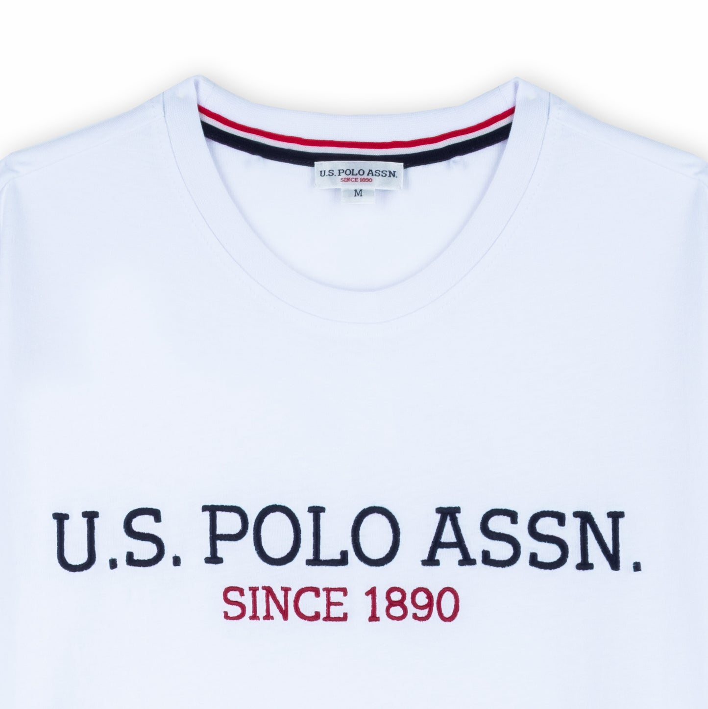 T-shirt Homem US Polo Branca com Logo Frontal e Texto Gráfico
