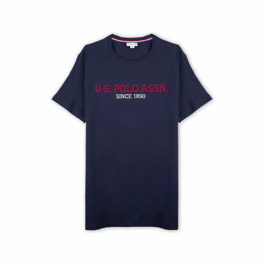 T-shirt Homem US Polo Azul Escuro com Logo Frontal e Texto Gráfico