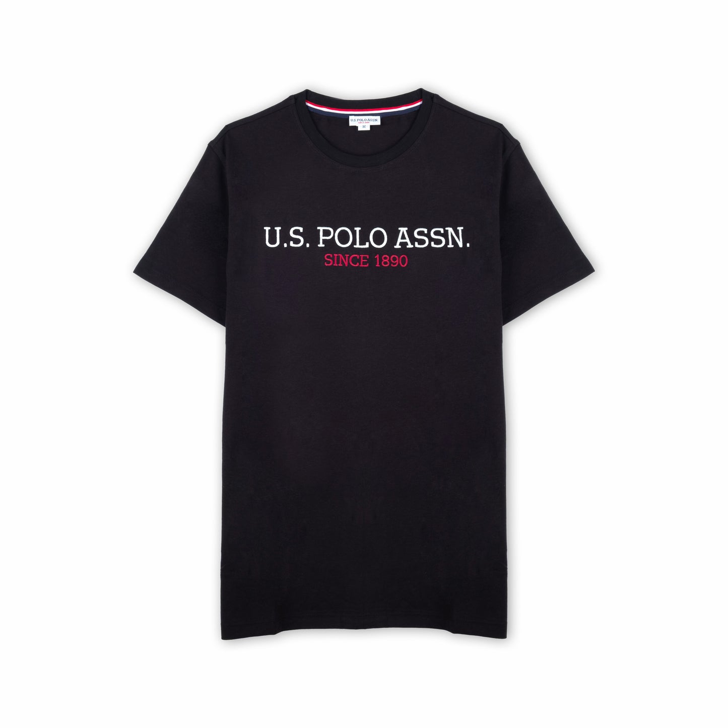 T-shirt Homem US Polo Preto com Logo Frontal e Texto Gráfico
