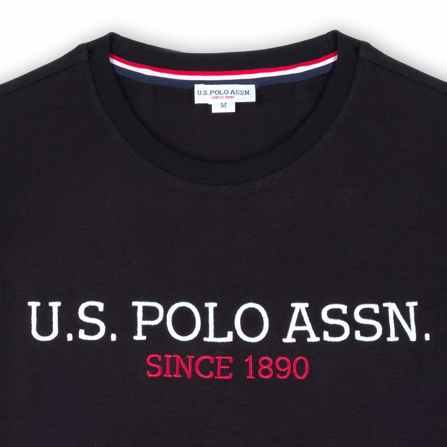 T-shirt Homem US Polo Preto com Logo Frontal e Texto Gráfico