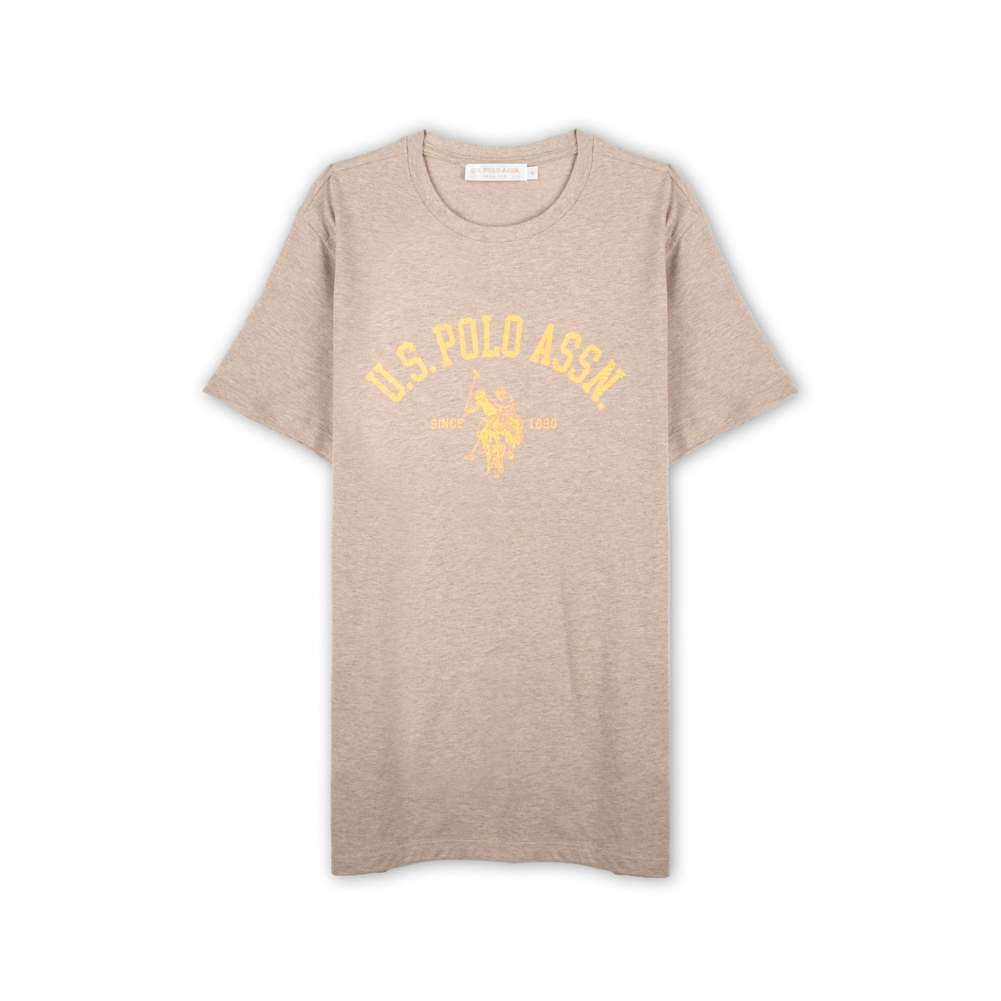 T-shirt Homem US Polo Bege com Logo Frontal em Contraste e Texto Gráfico