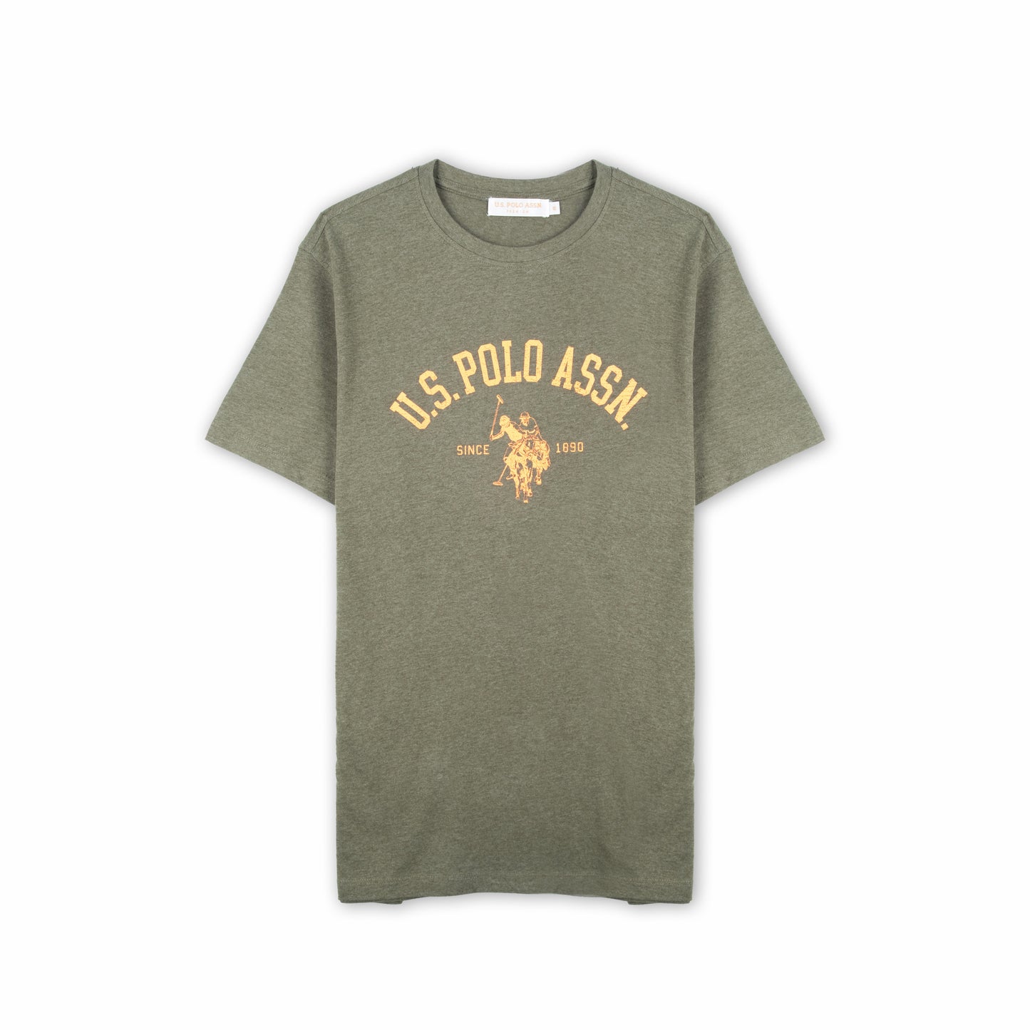T-shirt Homem US Polo Verde Caqui com Logo Frontal em Contraste e Texto Gráfico