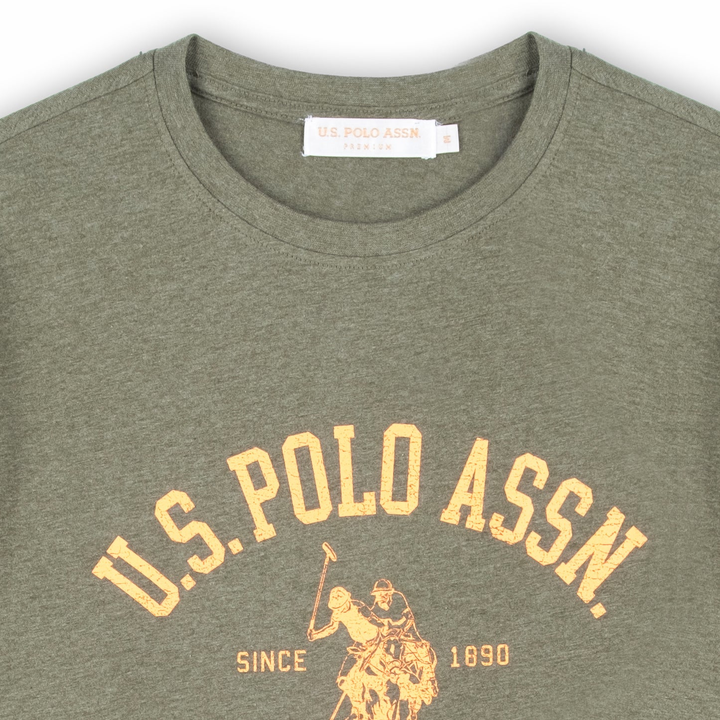 T-shirt Homem US Polo Verde Caqui com Logo Frontal em Contraste e Texto Gráfico