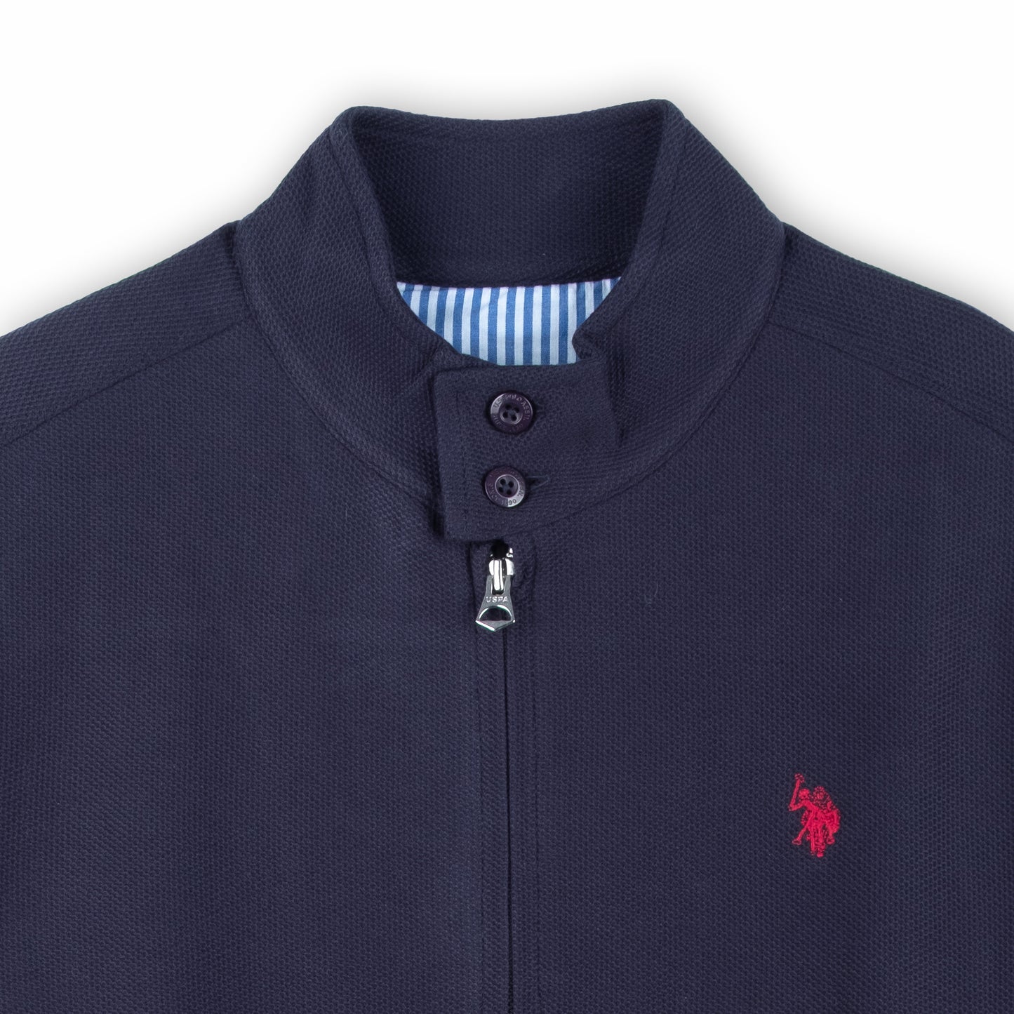 Casaco Homem US Polo Azul Escuro com Padrão Texturizado e Logo Bordado