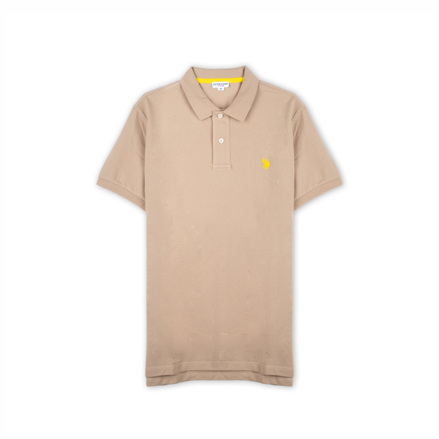 Polo Homem US Polo Bege com Logo Bordado no Peito e Gola Clássica