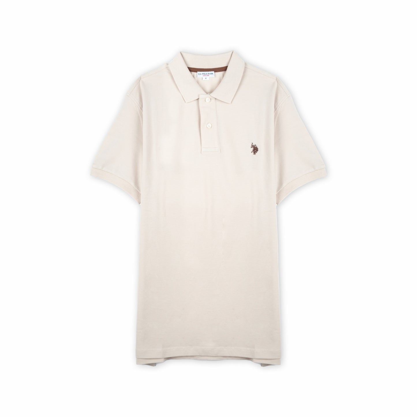 Polo Homem US Polo Bege Claro com Logo Bordado no Peito e Gola Clássica
