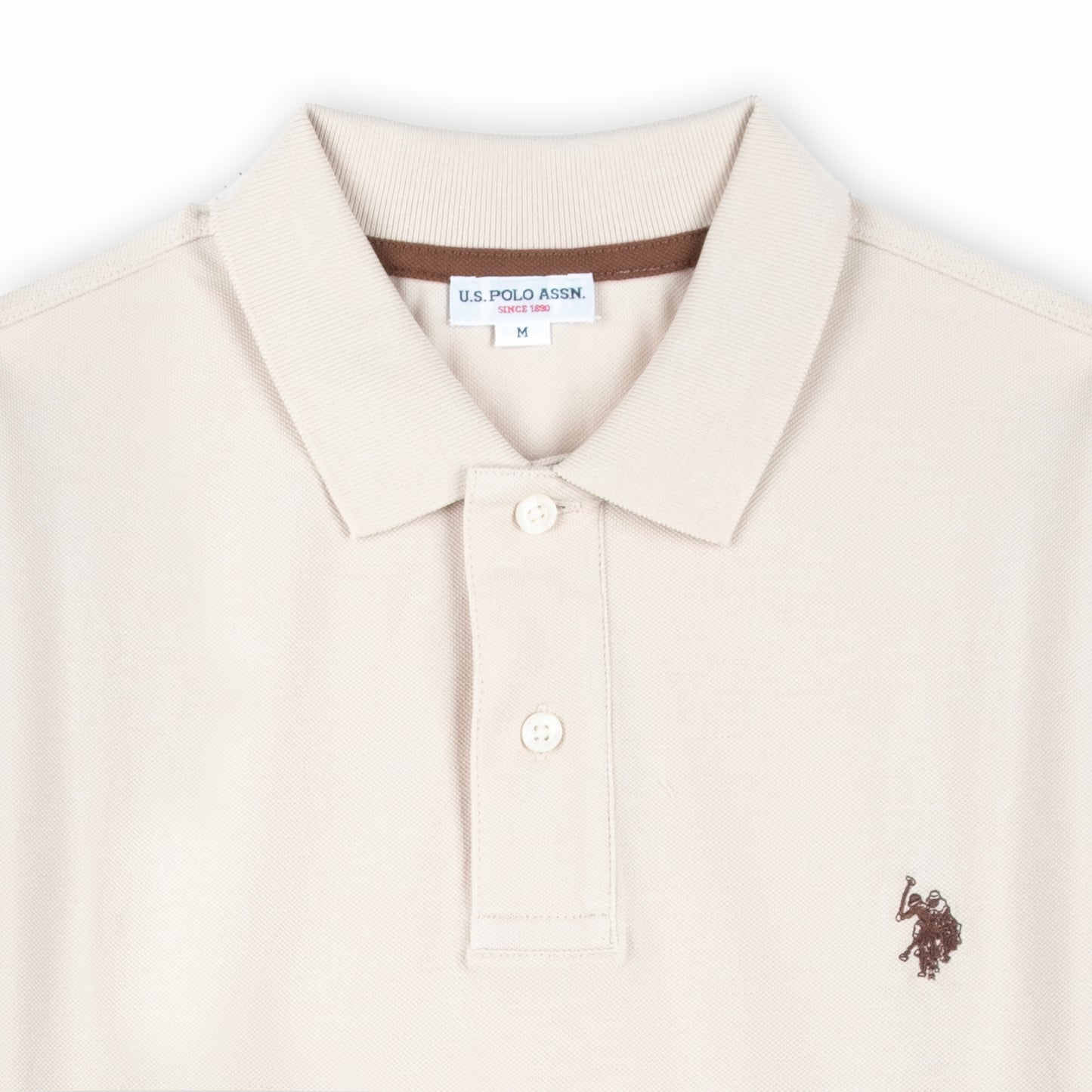 Polo Homem US Polo Bege Claro com Logo Bordado no Peito e Gola Clássica