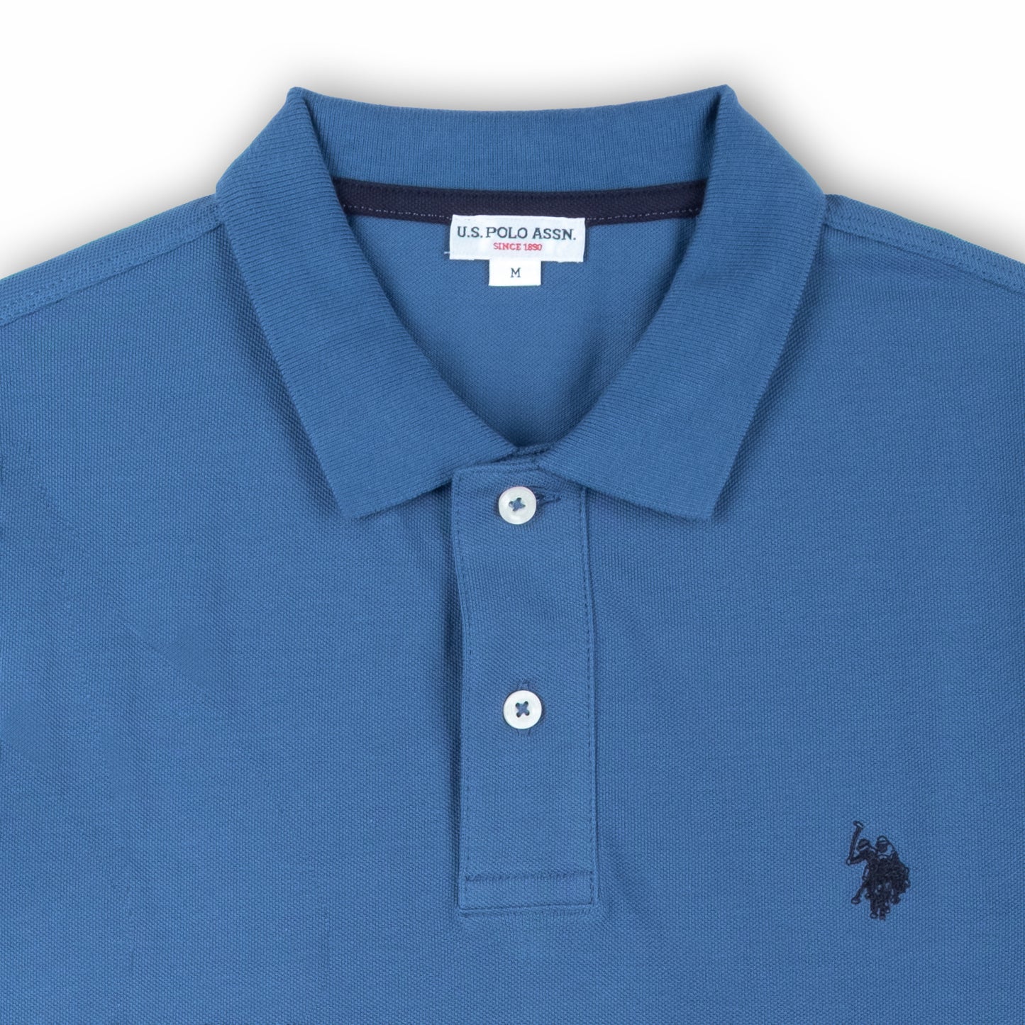 Polo Homem US Polo Azul Médio com Logo Bordado no Peito e Gola Clássica
