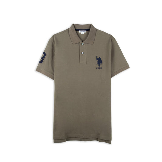 Polo Homem U.S. Polo Assn. Caqui com Logótipo e Número 3