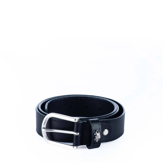 Cinto Homem US Polo Preto com Fivela Oval Metálica
