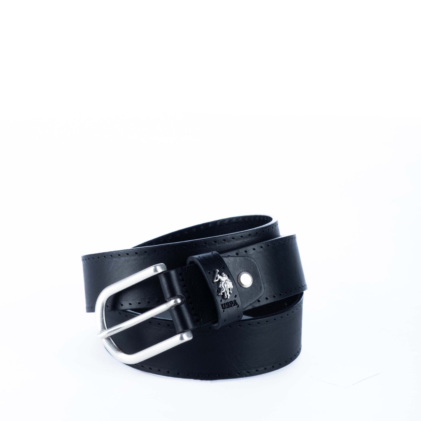 Cinto Homem US Polo Preto com Fivela Oval Metálica