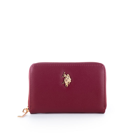 Porta Moedas Mulher US Polo, Cor Vinho, Detalhes em Dourado