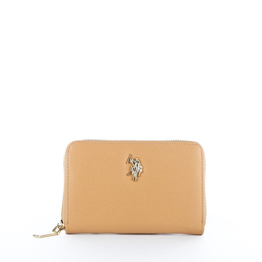 Carteira Mulher U.S. Polo Assn. Bege com Fecho Integral e Logótipo Metálico Dourado