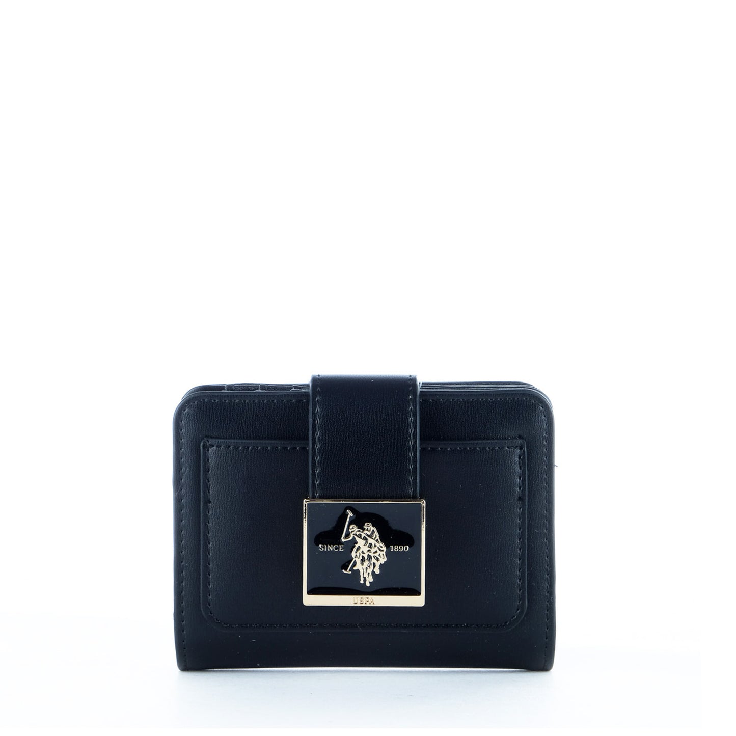 Carteira Mulher U.S. Polo Assn. Preta com Fecho de Aba e Logótipo Metálico Dourado