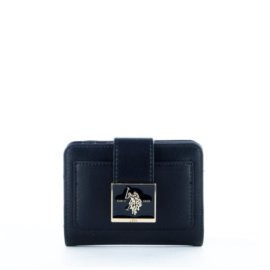 Carteira Mulher U.S. Polo Assn. Preta com Fecho de Aba e Logótipo Metálico Dourado