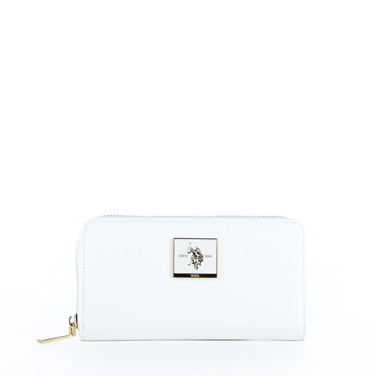 Carteira Mulher U.S. Polo Assn. Branca com Fecho Integral e Logótipo Metálico Dourado