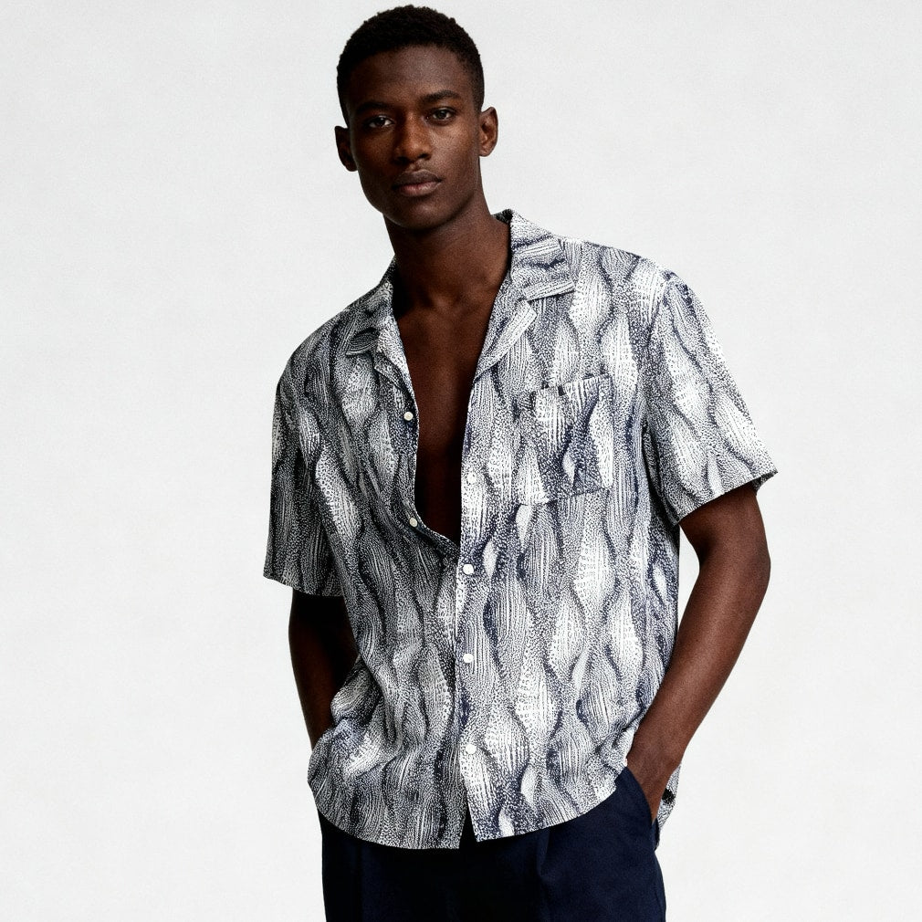 Camisa Homem Scotch & Soda Azul Estampada com Bolso Frontal