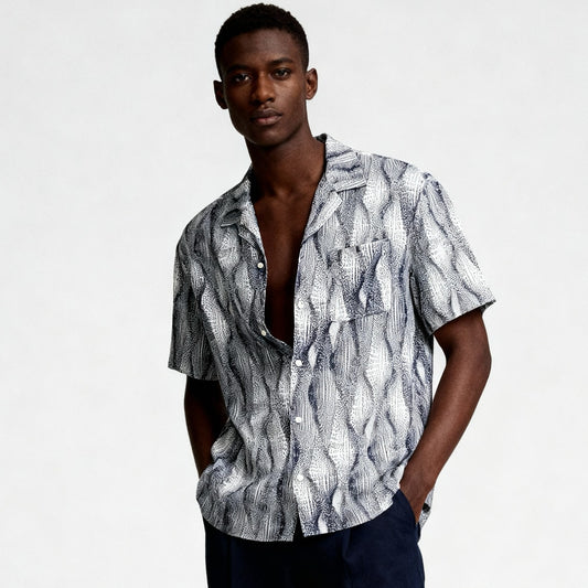 Camisa Homem Scotch & Soda Azul Estampada com Bolso Frontal