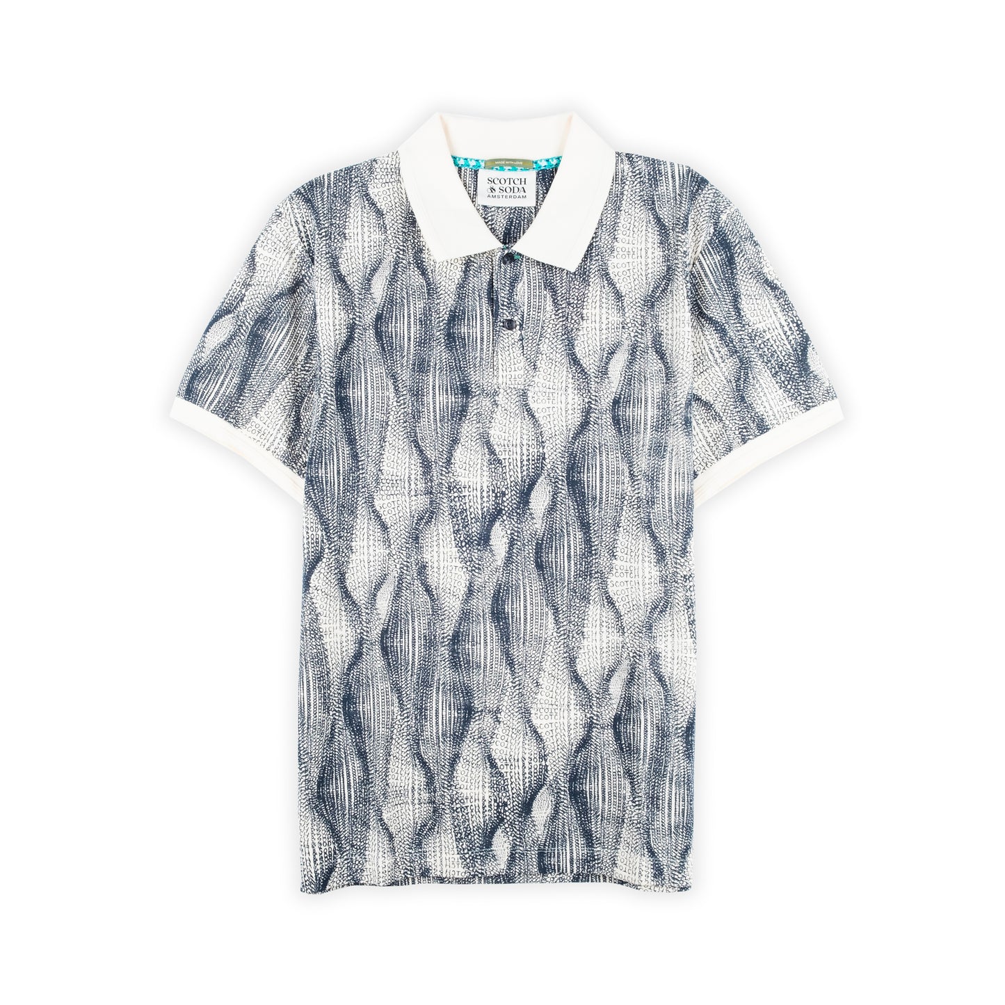 Polo Homem Scotch & Soda Azul Estampado com Gola Branca