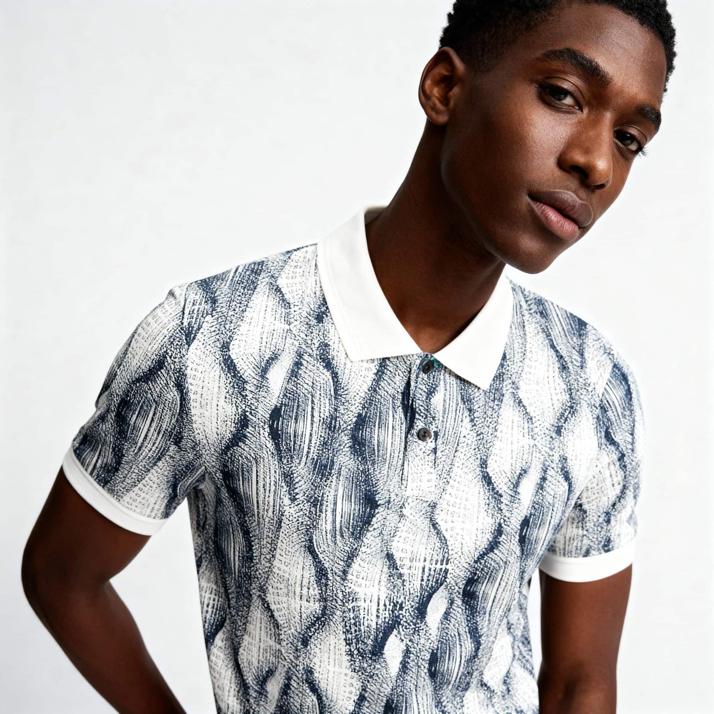 Polo Homem Scotch & Soda Azul Estampado com Gola Branca