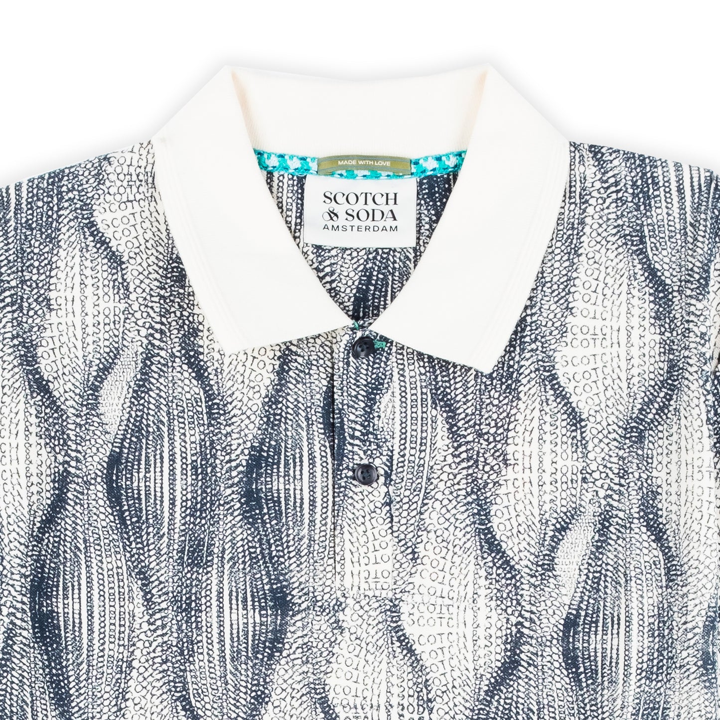 Polo Homem Scotch & Soda Azul Estampado com Gola Branca