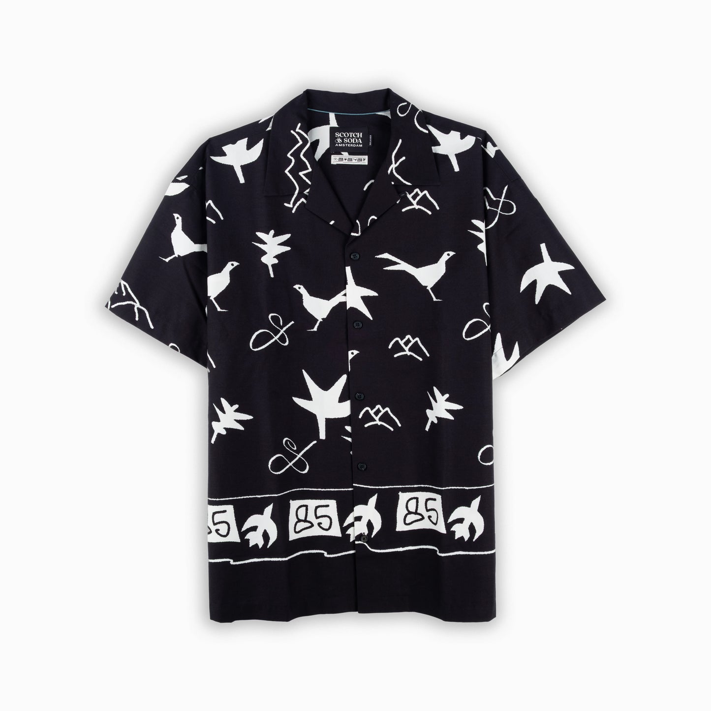 Camisa Homem Scotch & Soda Preta com Estampas de Pássaros