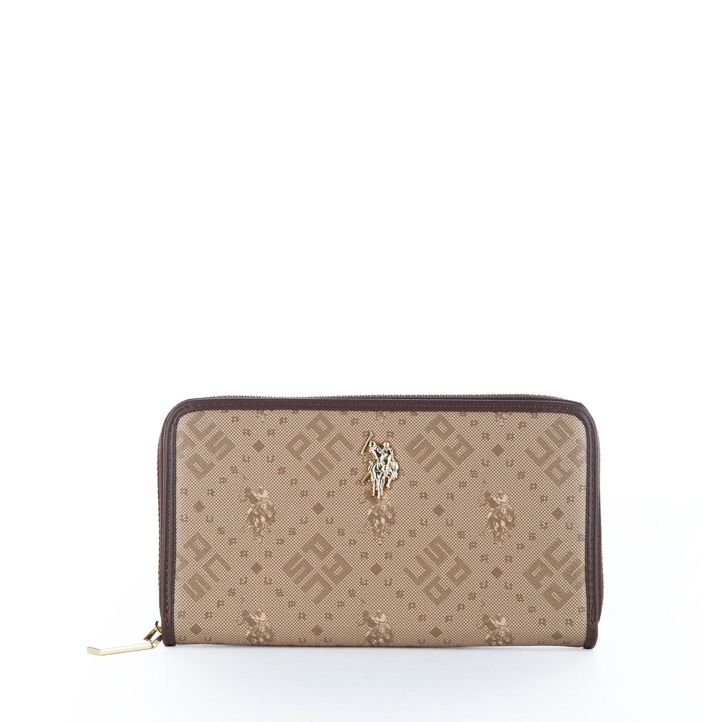 Carteira Mulher U.S. Polo Assn. Bege com Monograma e Fecho Integral