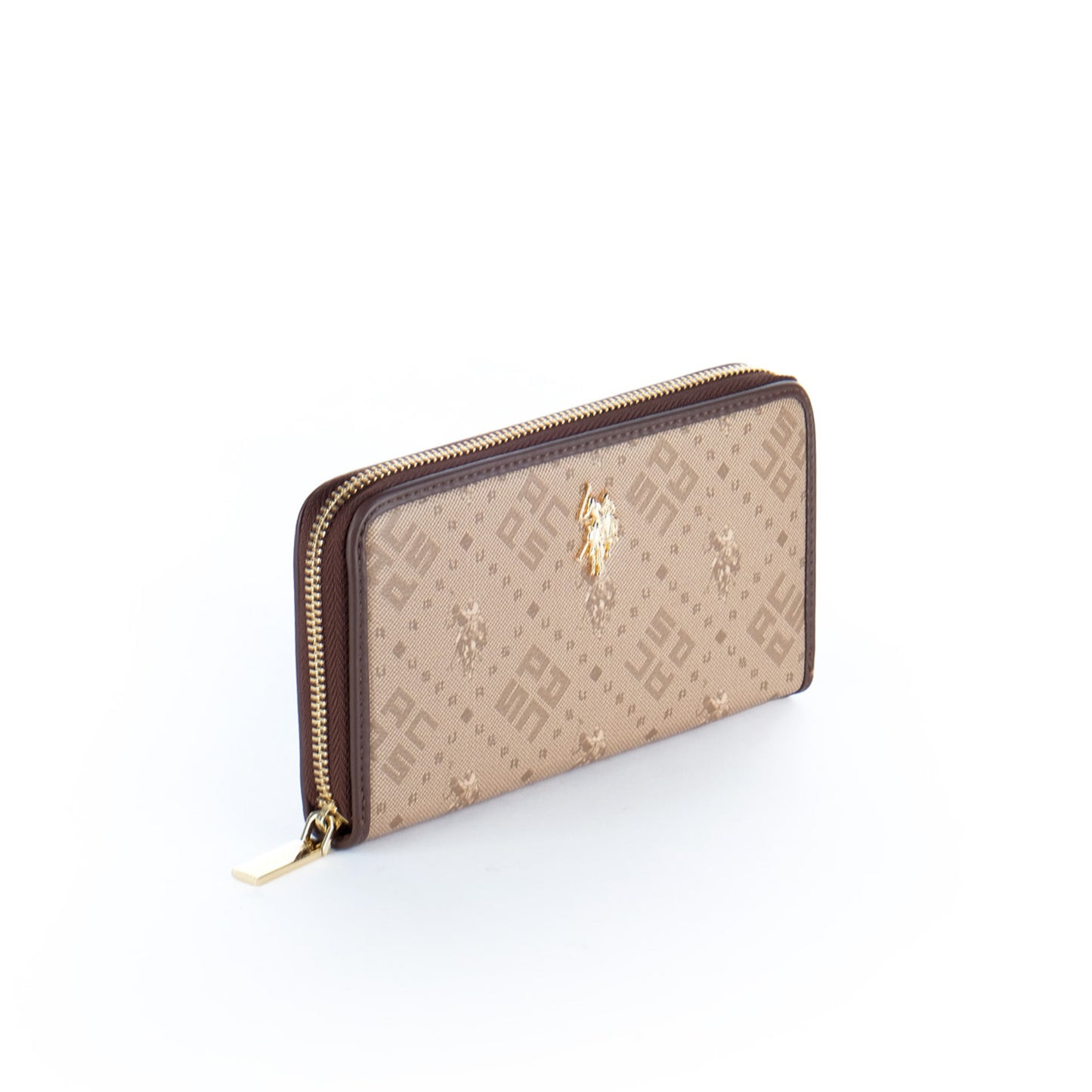 Carteira Mulher U.S. Polo Assn. Bege com Monograma e Fecho Integral