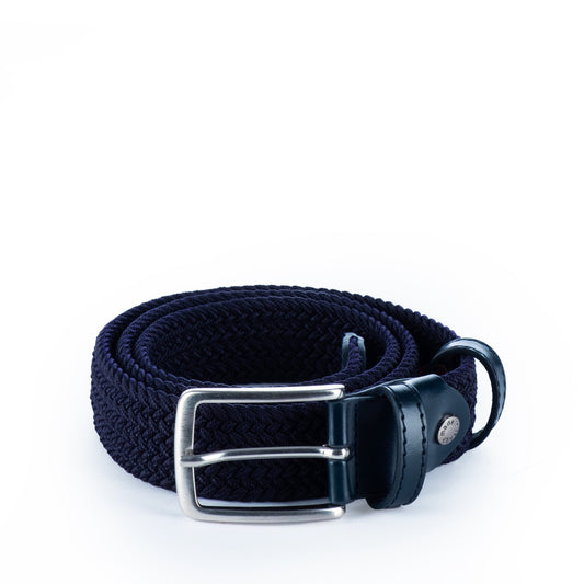 Cinto Homem Yes Zee Azul Marinho Entrançado com Ponteiras em Pele