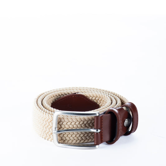 Cinto Homem Yes Zee Bege Entrançado com Ponteiras em Pele