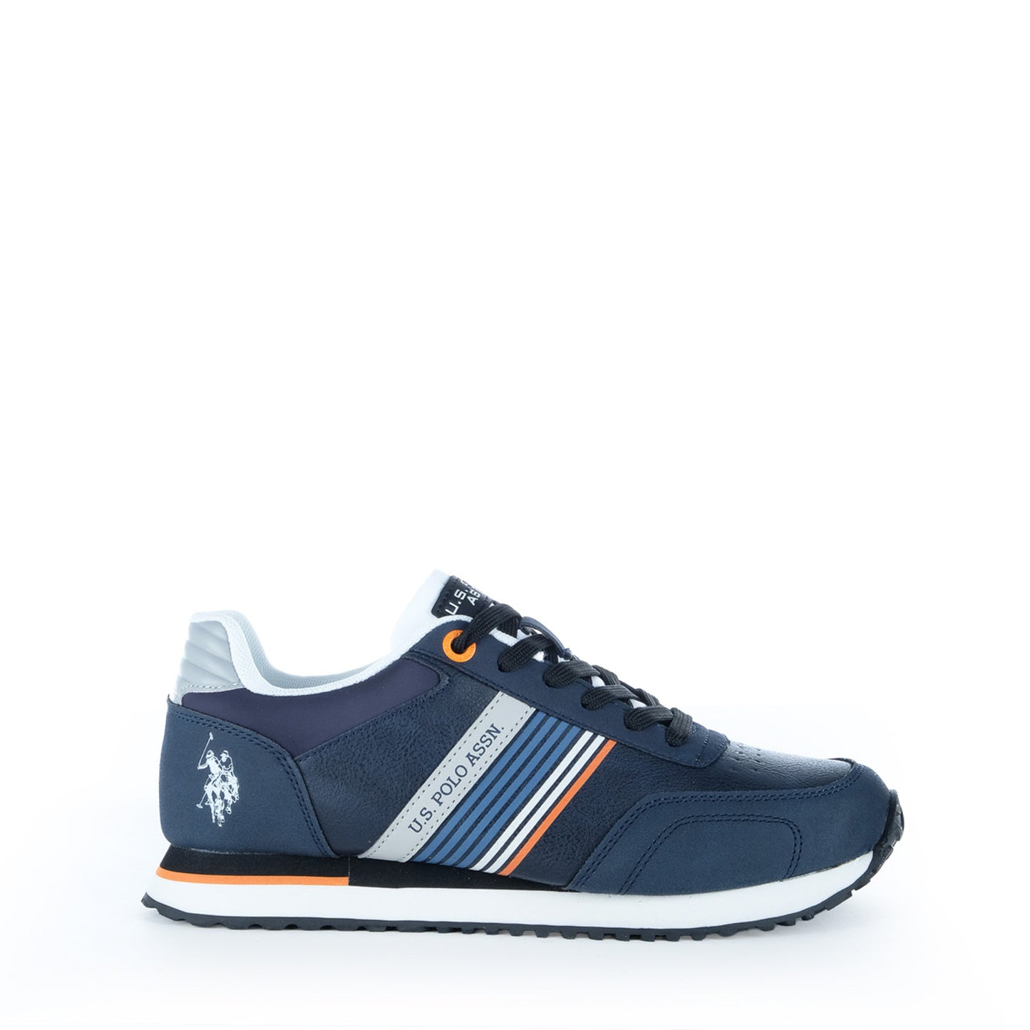 Ténis Homem U.S. Polo Assn. Azul Marinho com Riscas Laterais e Detalhes Laranja