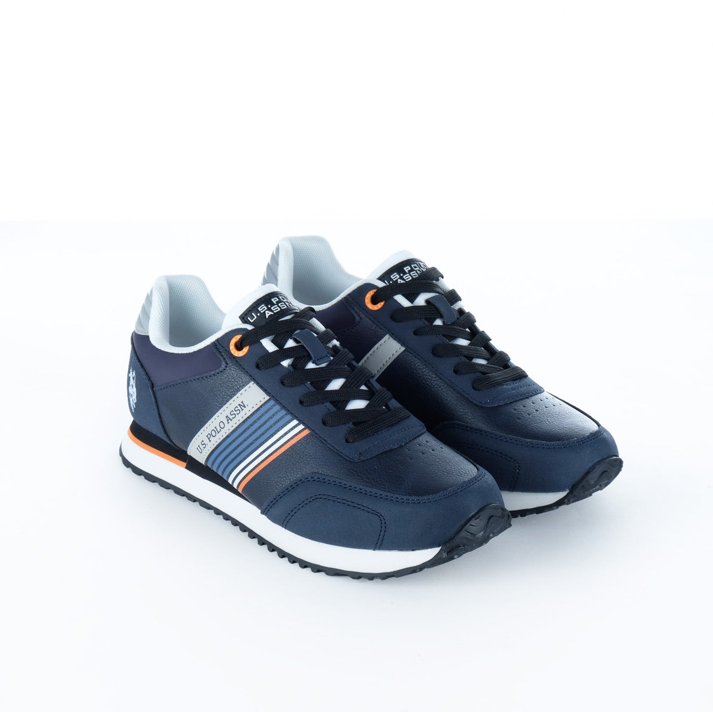 Ténis Homem U.S. Polo Assn. Azul Marinho com Riscas Laterais e Detalhes Laranja