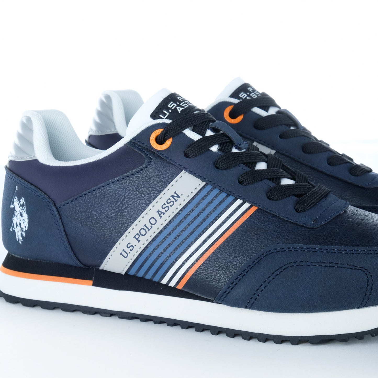 Ténis Homem U.S. Polo Assn. Azul Marinho com Riscas Laterais e Detalhes Laranja