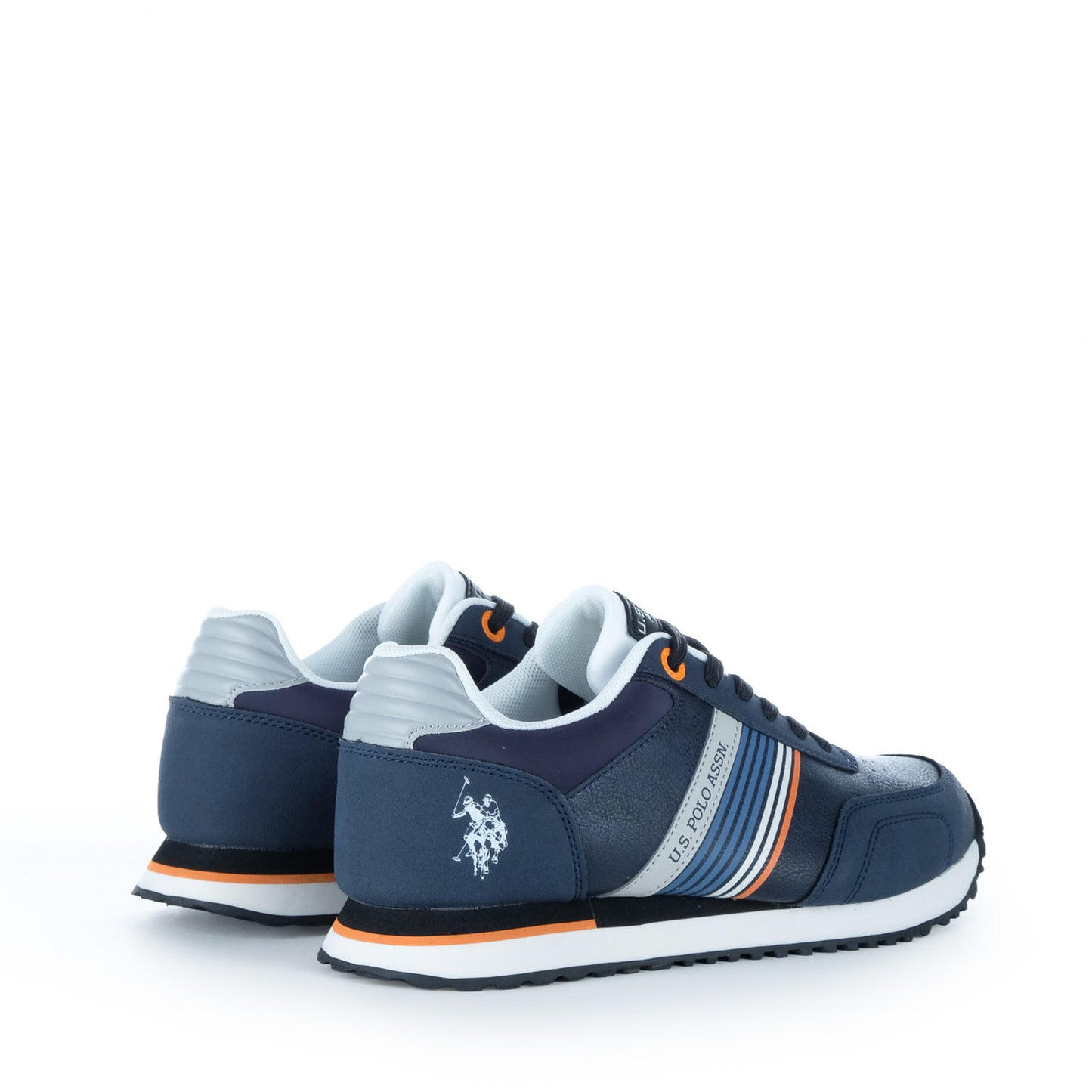 Ténis Homem U.S. Polo Assn. Azul Marinho com Riscas Laterais e Detalhes Laranja