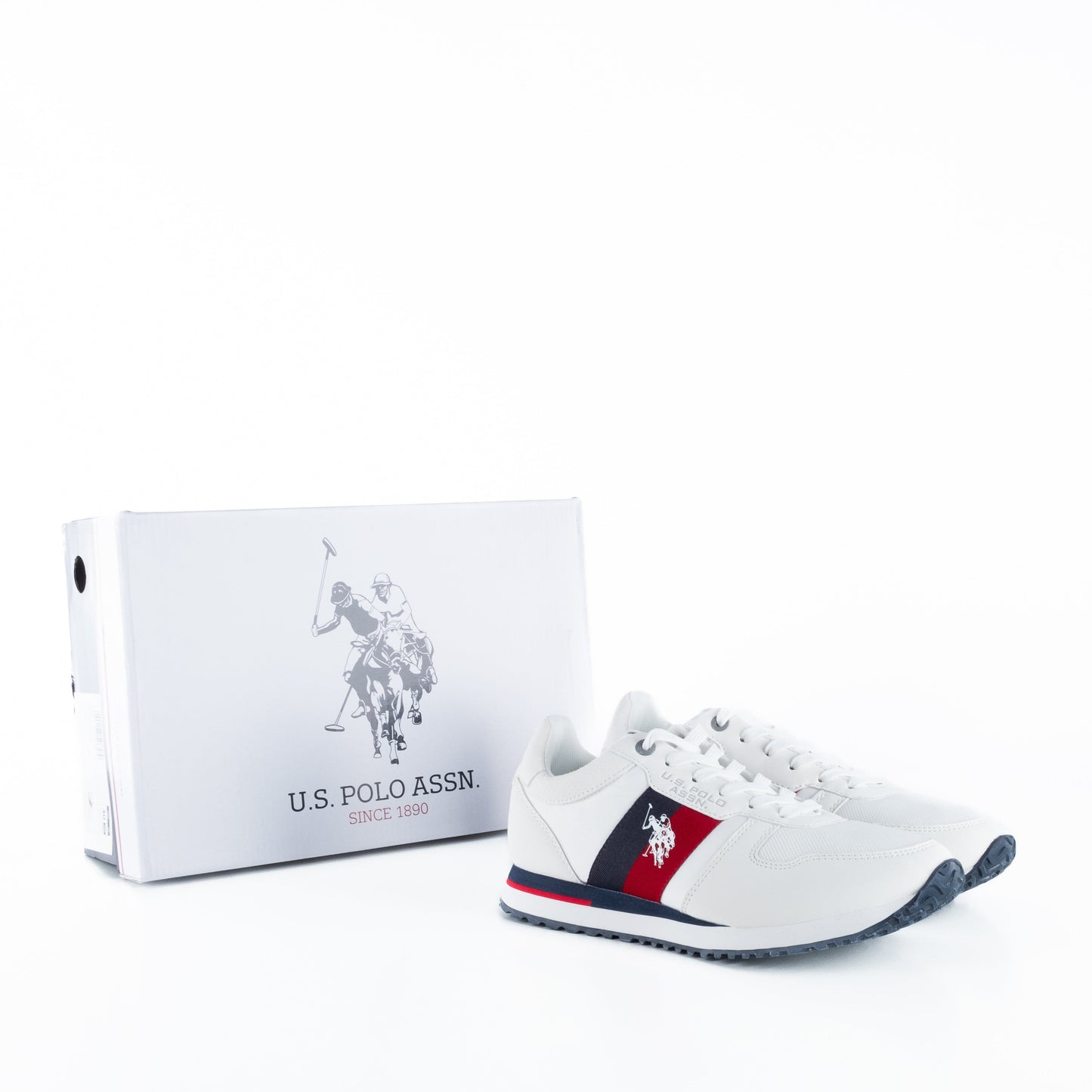 Ténis Homem US Polo Branco com Detalhes em Azul e Vermelho