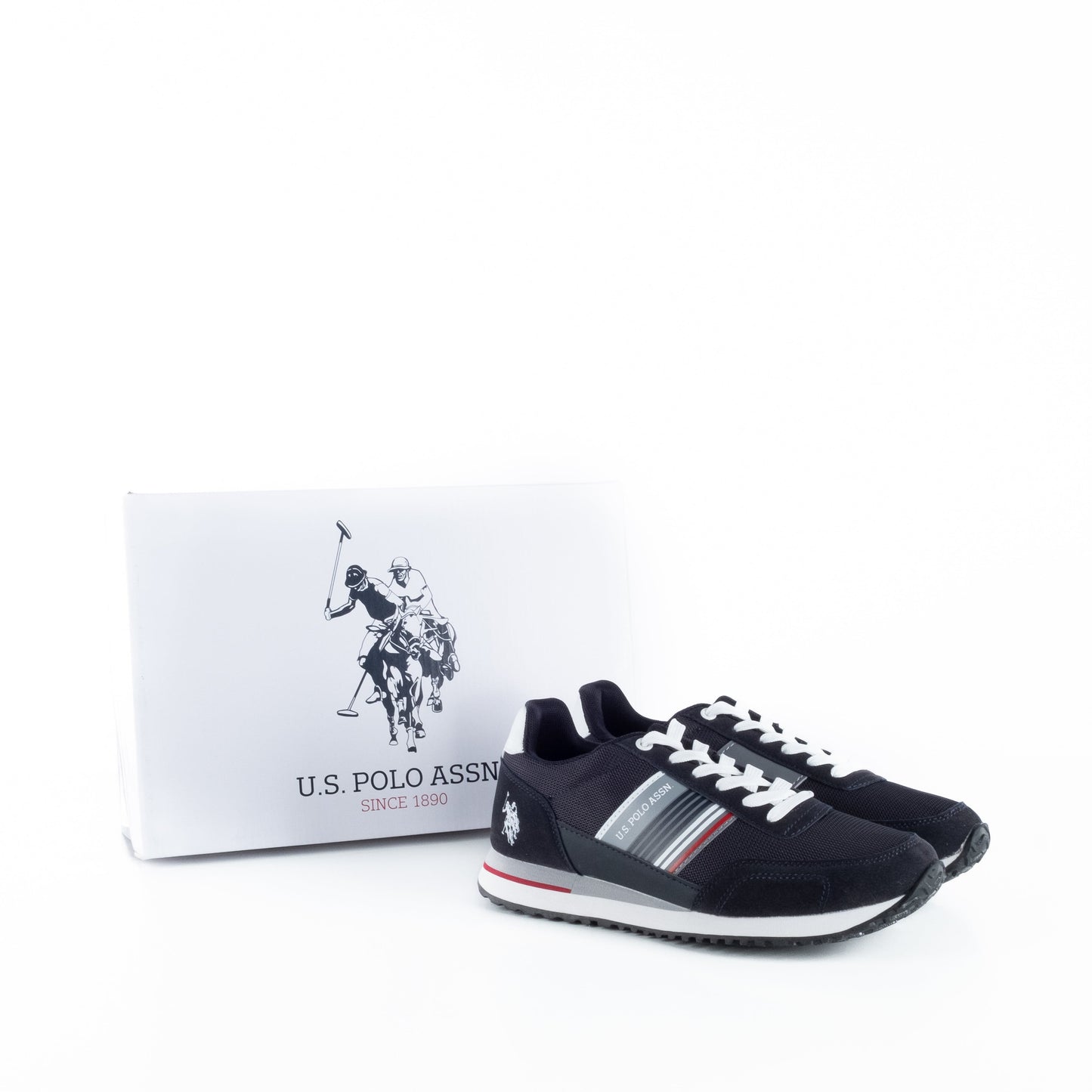 Ténis Homem US Polo Preto com Detalhes Vermelhos e Brancos